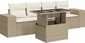 vidaXL Set canapele de grădină cu perne, 5 piese, bej, poliratan