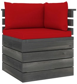 Canapea de gradina din paleti, coltar, cu perne, lemn de pin 1, Rosu, Canapea coltar