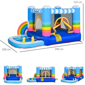 Castel Gonflabil pentru Copii Outsunny cu Trambulina si Piscina, Pompa Electrica Inclusa 290x200x155cm, Multicolor | Aosom Romania