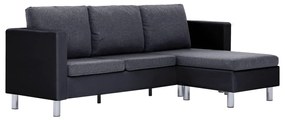 282205 vidaXL Canapea cu 3 locuri cu perne, negru, piele ecologică