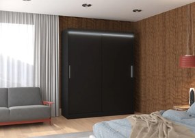 Dulap cu usi glisante si iluminare LED, Lincoln 180 + LED, 180 cmx200 cmx58 cm, ADRK Furniture (Culoare: Trufă)