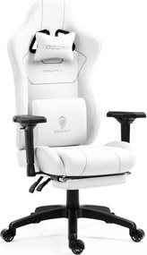 DOWINX 6657B - Scaun Gaming Ergonomic, Masaj in perna lombara, Șezut cu Arcuri Metalice și Spumă, Cotiere 4D, Suport pentru picioare, Rabatabil, Rezistent 136 kg, Material textil, Alb