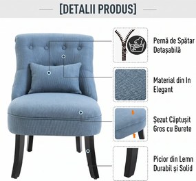 HOMCOM Fotoliu Tapițat cu Pernă și Picioare Antiderapante, Fotoliu din Material Textil, 52,5x69x77 cm, Albastru | Aosom Romania