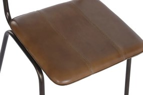 Scaun dining vintage din piele maro și metal, spătar din piele de vacă, 46 x 52 x 78 cm, „Dakota"