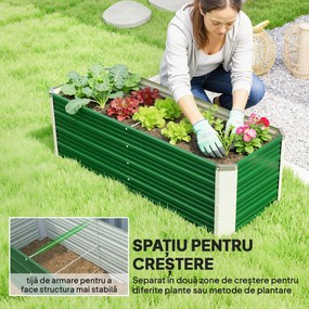 Outsunny Pat de Grădină Ridicat Fără Fund, din Oțel, cu 2 Zone de Cultivare, 125x47x40 cm, Verde | Aosom Romania