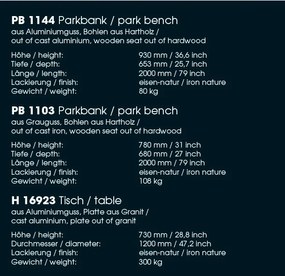 Banca exterior realizata manual din alumniu turnat si lemn masiv PB 1144