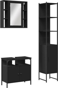 vidaXL Set dulapuri de baie, 3 piese, negru, lemn prelucrat
