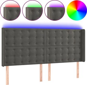 vidaXL Tăblie de pat cu LED, gri închis, 183x16x118/128 cm, catifea
