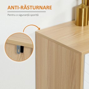 HOMCOM Comodă Bucătărie, Mobilier de Bucătărie cu Rafturi Reglabile și Picioare din Lemn de Pin, Bufet Modern pentru Living, Living, Sala de Mese, 120x35x77,4cm, Natural și Alb | Aosom Romania