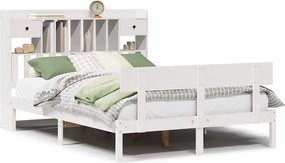vidaXL Pat cu bibliotecă fără saltea, alb, 160x200 cm, lemn masiv pin