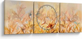 Tablou - Frunze în culori de toamnă, pictură în ulei (cu ceas) (90x30 cm)