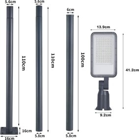 Lampă LED de exterior Brilagi URBANLIGHT, cu stâlp și cablu de 3 m, 50W/230V, antracit, IP65