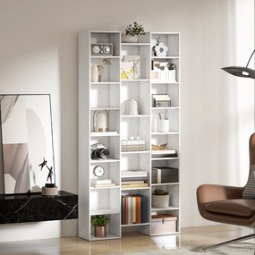 HOMCOM Bibliotecă Modernă din Lemn, Înălțime 181 cm, cu 21 Compartimente și 10 Rafturi Reglabile, Alb | Aosom Romania
