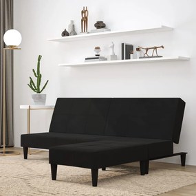 Canapea extensibila cu 2 locuri si taburet, negru, microfibra Negru, Cu suport de picioare