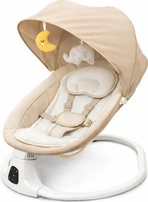 Leagan electric bebelusi 0-12 luni Kidizi Velara bej, spatar reglabil, salteluta si pernuta detasabile, dimensiune generoasa, melodii si sunete, telecomanda, Bluetooth, alimentare priza si baterii