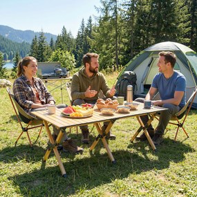 Outsunny Masă de camping 117 x 60 cm, masă pliantă din aluminiu cu blat rulabil aspect lemn, husă de transport, impermeabilă | Aosom Romania