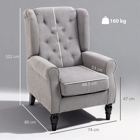 HOMCOM Fotoliu Chesterfield Gri, Confortabil, Comod și Spațiu Generos pentru Living, 74x86x102 cm | Aosom Romania