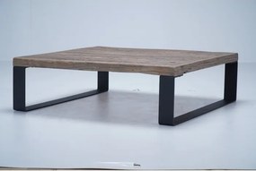 Măsuță de cafea pătrată din lemn de stejar și metal, natur și negru, cu blat gros și picioare tip sanie, 37 x 127 x 127 cm, „Alpha”