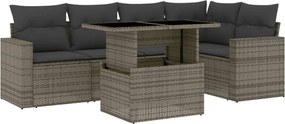 vidaXL Set mobilier grădină cu perne, 6 piese, gri, poliratan