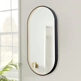 Oglindă de baie LED Elit’s Premium cu dezaburire – 50 × 90 cm, ramă neagră