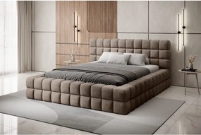 Pat matrimonial maro deschis tapițat cu spațiu de depozitare cu somieră 160x200 cm Dizzle – ELTAP