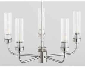 Candelabru 5 brate, otel nickel, sticla canelata PRESTON 2198