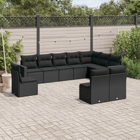 3251442 vidaXL Set canapele de grădină cu perne, 10 piese, negru, poliratan