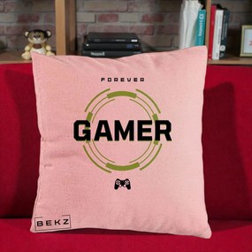 Perna Personalizata Forever Gamer, 40x40 cm, Roz, Husa Detasabila, Perna Inclusa, BEKZ®