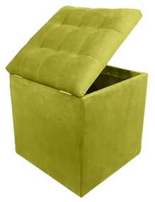 Taburet cub Cozy cu spatiu depozitare, 42x42x46 cm, catifea, verde lime