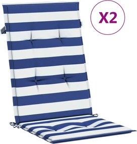 vidaXL Perne de scaun spătar înalt, 2 buc. dungi albastre&albe, textil