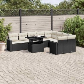 vidaXL Set canapele de grădină cu perne, 10 piese, negru, poliratan