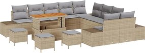 vidaXL Set de canapele pentru grădină cu pernă 14 pcs Bej Rattan poli