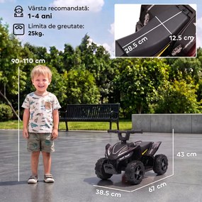 AIYAPLAY ATV Electric pentru Copii 18-48 Luni, 6V, 2 km/h, Sarcină 25 kg, Negru | Aosom Romania