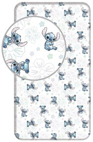 Cearceaf pentru copii alb din bumbac pentru pat de o persoană cu elastic 90x200 cm Lilo and Stitch "Ohana White" – Jerry Fabrics