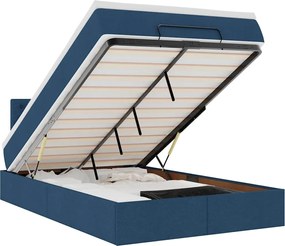 vidaXL Pat otoman cu saltea și LED-uri, țesătură albastră 120x200 cm