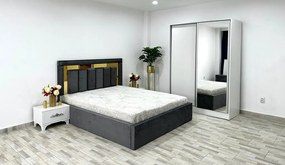 Dormitor Napoli, culoare gri / alb, cu pat Napoli 160 x 200 cm, dressing Erika 150 cm, 2 noptiere Viena