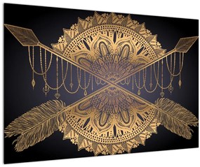 Tablou - Mandala aurie cu săgeți (90x60 cm)