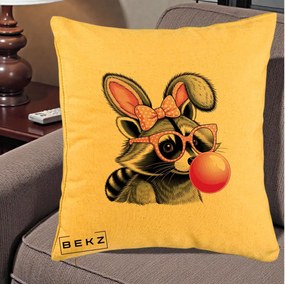 Perna Decorativa Raton cu Urechi de Iepure si Guma de Mestecat, 40x40 cm, Galben, Husa Detasabila, Perna Inclusa, BEKZ®