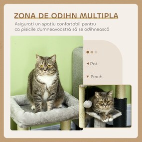 PawHut Ansamblu de Zgâriat cu Pătuț, Platformă, Perie și Stâlp din Sisal, 40x40x48 cm, Gri | Aosom Romania