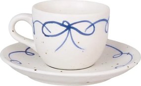 Set ceașcă cu farfurie decorativ vintage din ceramică, alb cu detalii albastre „Viola Bow”