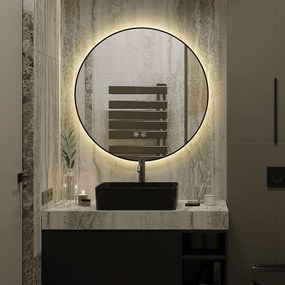 🪞 Oglindă LED cu Touch, Funcție Dezaburire și 3 Tipuri de Lumină – Model J188-60 Smack, Ø60 cm, Ramă Negru Mat