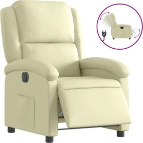 vidaXL Fotoliu rabatabil electric, crem, piele naturală