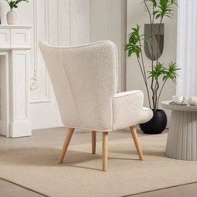 HOMCOM Scaun de living din material bouclé, scaun capitonat și umplut cu picioare din lemn, 71 x 74 x 96 cm, bej | Aosom Romania