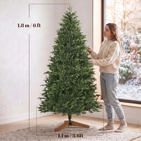HOMCOM Brad artificial de Crăciun 180 cm, aspect realist și bogat, 732 ramuri din PE ignifug, bază pliabilă din lemn, verde | Aosom Romania
