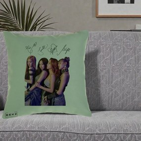 Perna Personalizata K-pop BLACKPINK Fotografie Grup Autografe Deasupra, 40x40 cm, Verde, Husa Detasabila, Perna Inclusa, BEKZ®