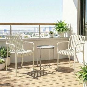 Outsunny Set 4 scaune de grădină stivabile, scaune de terasă cu design în lamele și cotiere, ergonomice, alb crem | Aosom Romania