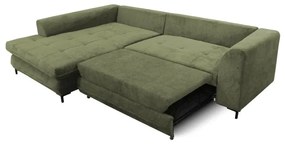 Colțar extensibil LAGOA, stânga, verde, cu spațiu de depozitare, în formă de L