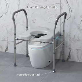 HOMCOM Scaun cu Vas de Toaletă pentru Vârstnici, Scaun de Toaletă Multifuncțional 4-În-1 cu Înălțime Reglabilă, 64x53x70-82 cm, Gri | Aosom Romania