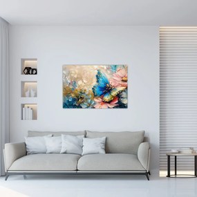 Tablou - Pictura de flori și fluturi (90x60 cm)