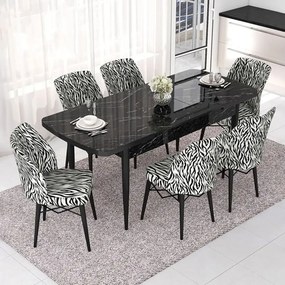Set masa extensibila cu 6 scaune tapitate Homs zebra 250-300355,170 x 80 cm